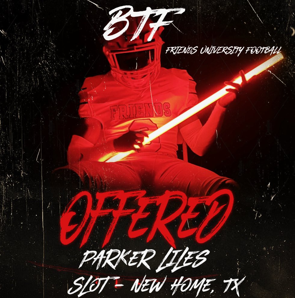 Parker Liles (@parkerliles_4) on Twitter photo After a great couple of conversations with <a href="/CoachMurrayFU/">Mase</a>, I am blessed to announce I have received an offer to play football at <a href="/FalconsFU/">Friends University Football</a>! #AGTG
<a href="/StevenLiles/">Steven Liles</a> <a href="/JamieLiles418/">Jamie Liles</a> <a href="/CoachJonWard/">Jon Ward</a> <a href="/TXSideline/">Sideline Sports</a> <a href="/NewHomeFootball/">New Home Football</a> <a href="/CoachWhiteDB1/">Coach White</a> After a great couple of conversations with <a href="/CoachMurrayFU/">Mase</a>, I am blessed to announce I have received an offer to play football at <a href="/FalconsFU/">Friends University Football</a>! #AGTG
<a href="/StevenLiles/">Steven Liles</a> <a href="/JamieLiles418/">Jamie Liles</a> <a href="/CoachJonWard/">Jon Ward</a> <a href="/TXSideline/">Sideline Sports</a> <a href="/NewHomeFootball/">New Home Football</a> <a href="/CoachWhiteDB1/">Coach White</a>