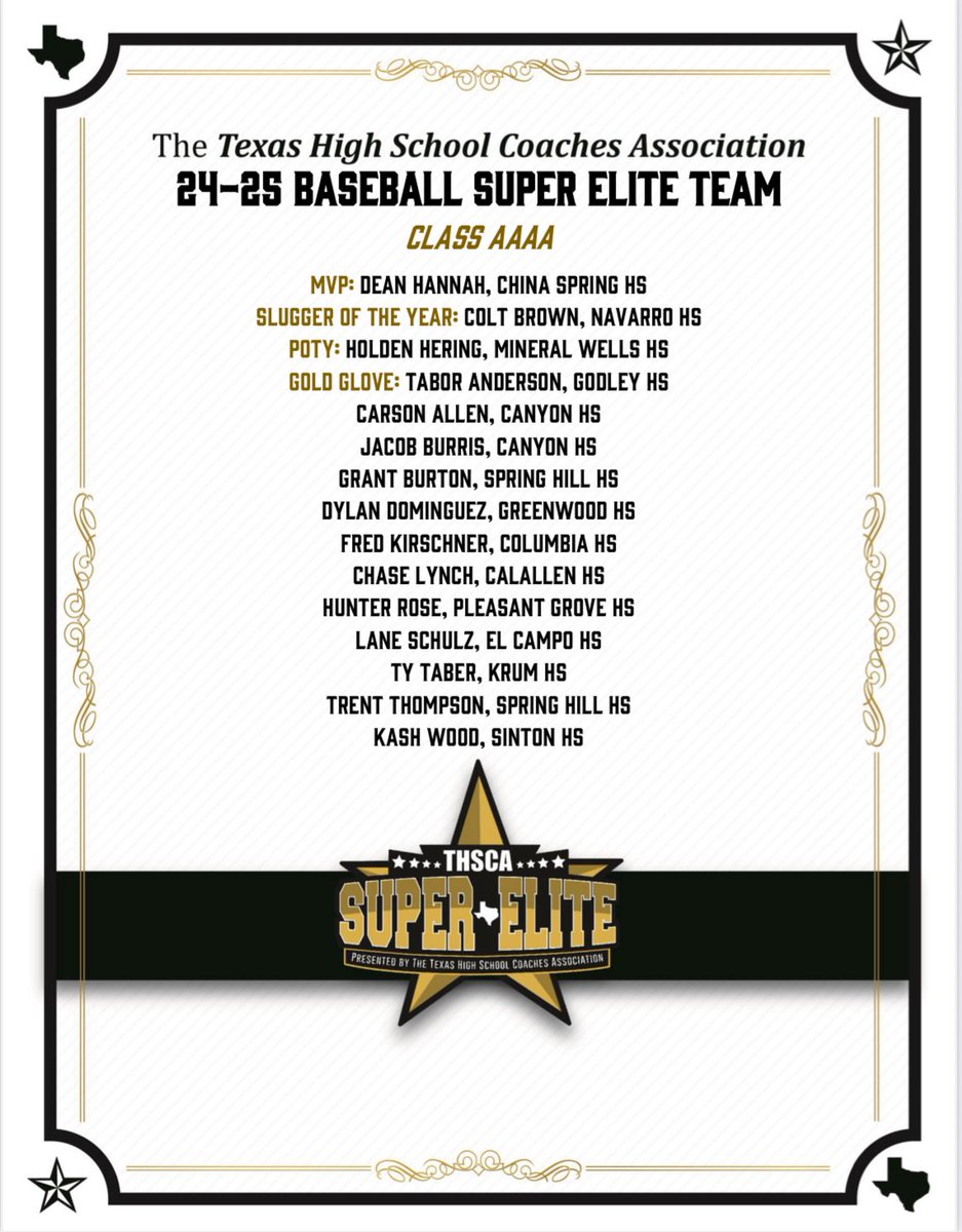 Congrats <a href="/Kash_wood9/">kash wood</a> on being named to this year’s <a href="/THSCAcoaches/">THSCA</a> Class 4A Super Elite Baseball Team! 🏴‍☠️⚾️