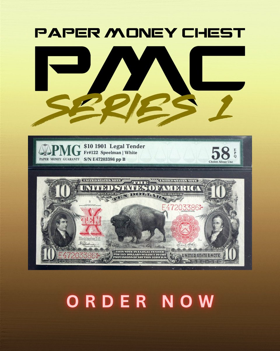 PaperMoneyChest's tweet image. 🚨 PAPER MONEY CHEST: SERIES 1 IS OFFICIALLY LIVE! 🚨
Each sealed chest holds a PMG-graded U.S. banknote — with one note valued as high as $33,000 👀🔥
Will you be the one to find it?
Order now 👉 papermoneychest.com

#papermoneychest #pmgnotes #rarecurrency