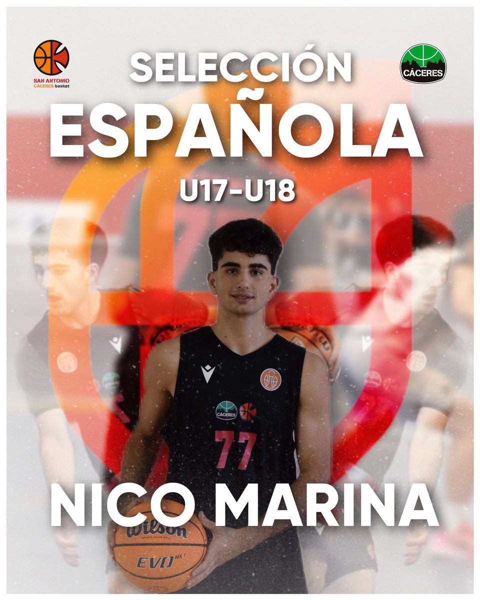 San Antonio Cáceres Basket (@sanantoniocc) on Twitter photo Nuestro jugador de Tercera FEB Nico Marina ha sido convocado con <a href="/BaloncestoESP/">Baloncesto España</a> U17/U18 🤩
Nico está ahora mismo trabajando junto con otros talentos de España en CALATAYUD 👏
ENHORABUENA, Nico 🙌
<a href="/Caceres_Basket/">CacerEsBasket</a>
<a href="/DiputacionCC/">DiputacionCC</a>
<a href="/jovendeportEXT/">Jóvenes y Deportes Extremadura</a>
<a href="/Ayto_Caceres/">Ayuntamiento Cáceres</a> Nuestro jugador de Tercera FEB Nico Marina ha sido convocado con <a href="/BaloncestoESP/">Baloncesto España</a> U17/U18 🤩
Nico está ahora mismo trabajando junto con otros talentos de España en CALATAYUD 👏
ENHORABUENA, Nico 🙌
<a href="/Caceres_Basket/">CacerEsBasket</a>
<a href="/DiputacionCC/">DiputacionCC</a>
<a href="/jovendeportEXT/">Jóvenes y Deportes Extremadura</a>
<a href="/Ayto_Caceres/">Ayuntamiento Cáceres</a>