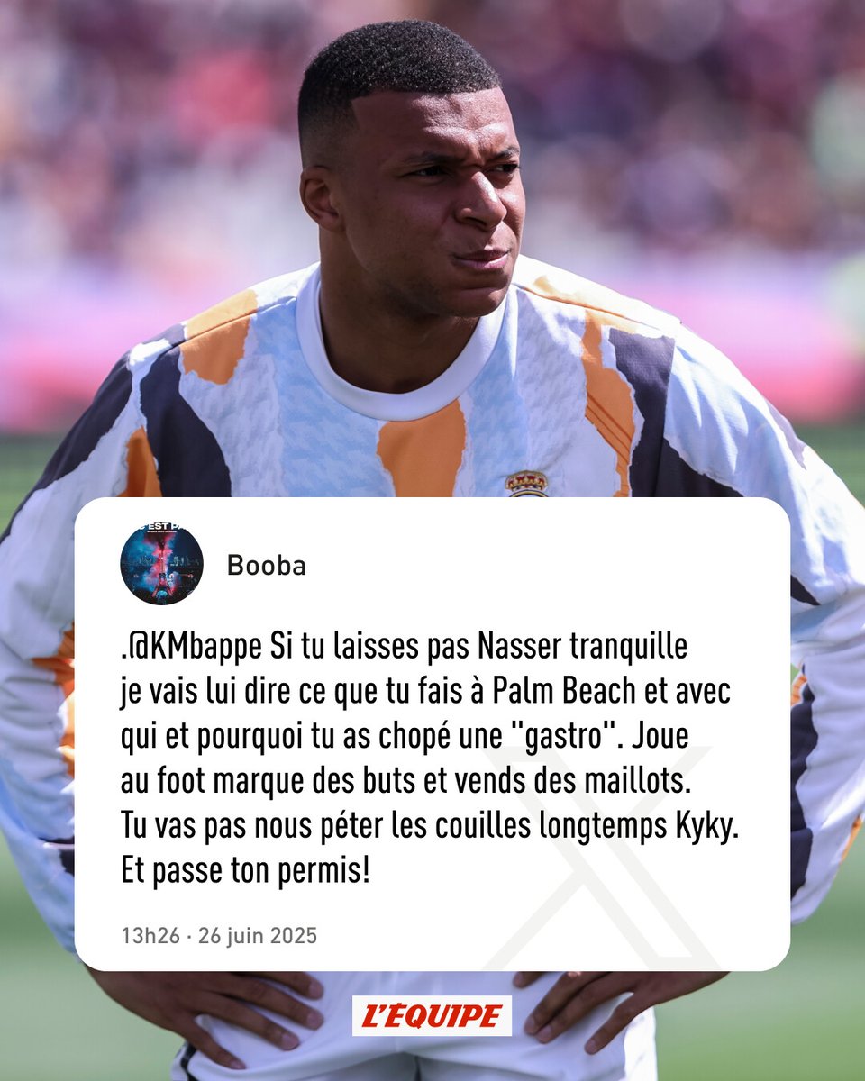 Alors qu'une information judiciaire a été ouverte, ce mardi, pour harcèlement moral après une plainte déposée par Kylian Mbappé contre le PSG, le rappeur Booba a menacé l'attaquant du Real Madrid sur X.

➡️ l.lequipe.fr/HiP