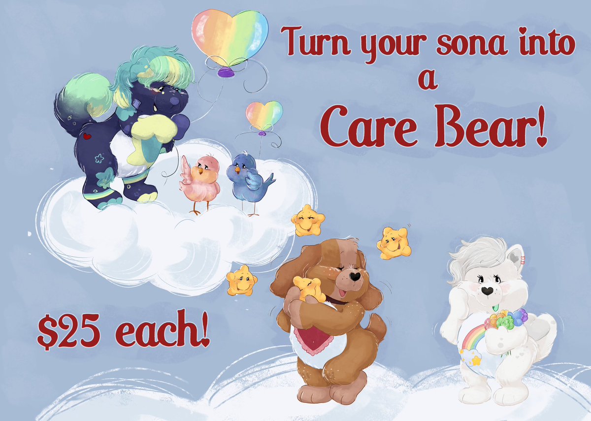 hello!!! would you want to see your sona as a care bear?? i’m offering care bear c0mms for 💲2️⃣5️⃣ each! 

dm me or check my artistree in my bio if interested :3