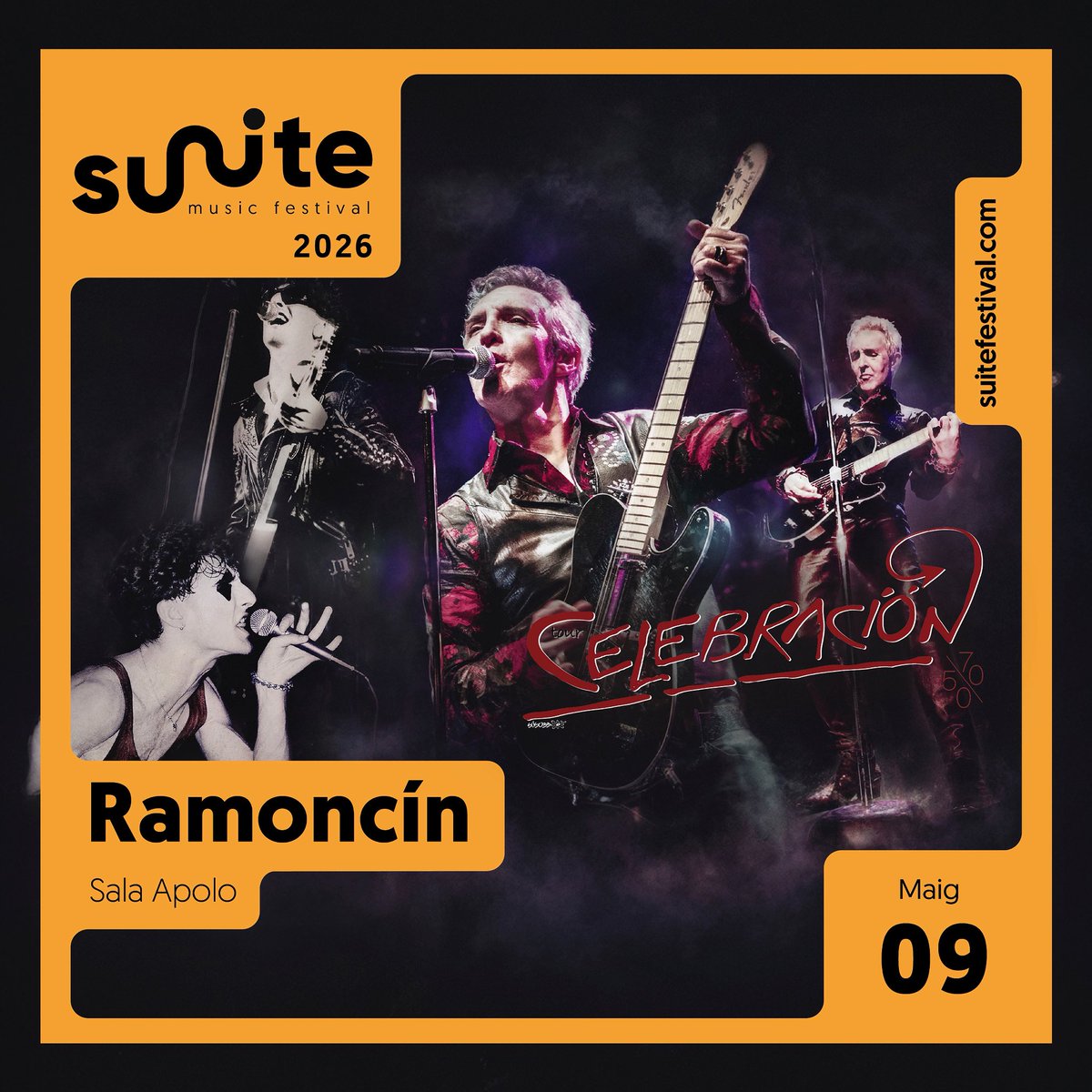 Ramoncín inicia la seva esperada gira “CELEBRACIÓ 50/70”, amb què commemora 50 anys del seu primer concert i celebra els 70 anys de vida. 

No et perdis aquest concert únic, on podràs viure un dels directes més enèrgics i autèntics del moment.

🎫: suitefestival.com