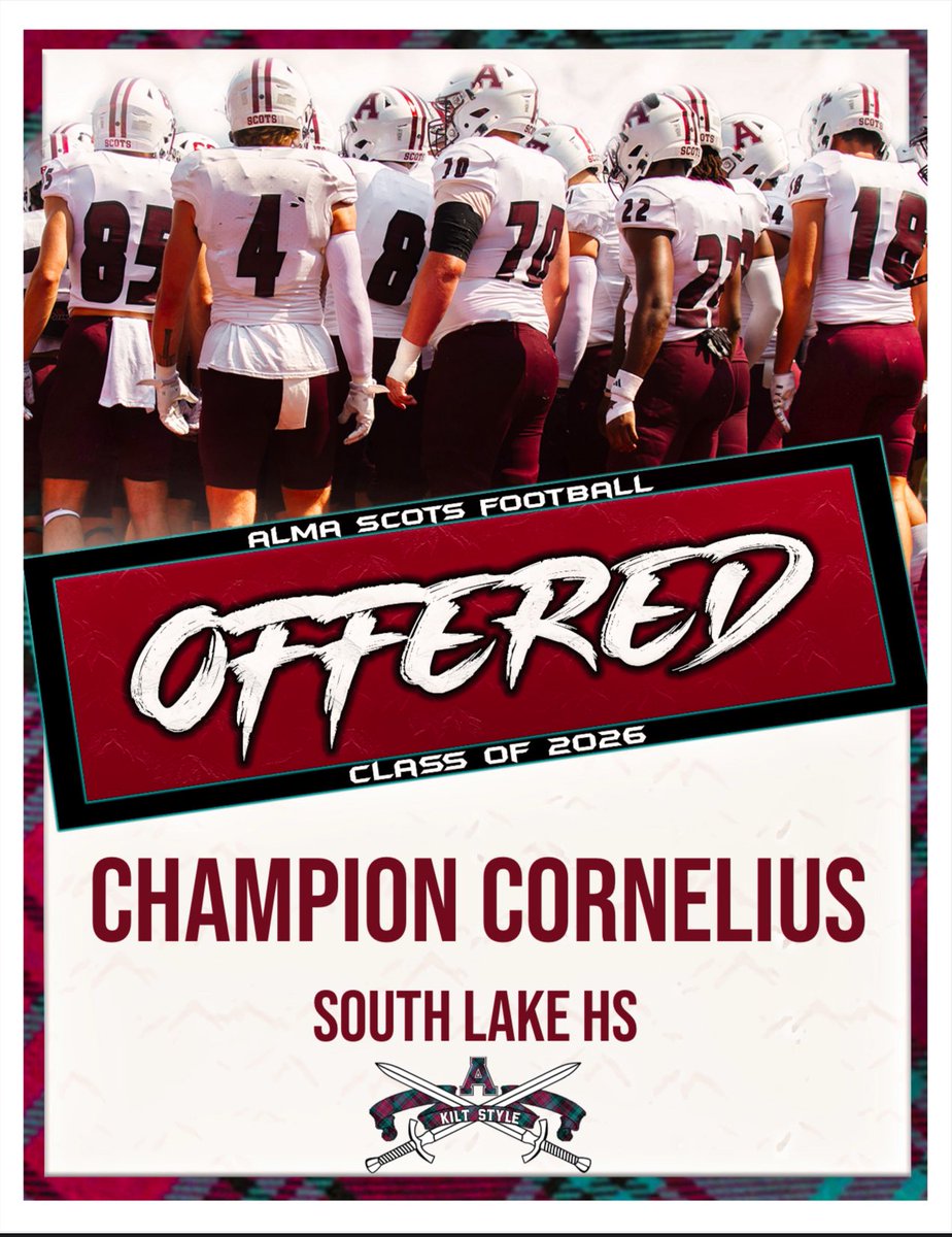 #AGTG After a great camp yesterday day and a conversation with <a href="/CoachHill_41/">Ty Hill</a> I am blessed to announce that I have received my first offer from <a href="/AlmaScotsFB/">Alma College Football</a> 
<a href="/CoachCouchAlma/">Jason Couch</a> <a href="/CoachSpooner_/">Teddy Spooner</a> 
<a href="/DNACoachSteen/">Coach Steen</a> <a href="/MIexposure/">Michigan exposure</a> <a href="/TheD_Zone/">The D Zone</a>