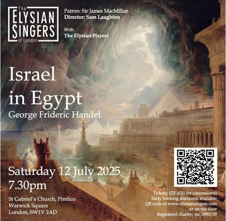 Locusts! Frogs! Flies! Darkness! The word-painting in Handel’s Great Escape oratorio is even more vivid and dynamic than in his Messiah (and it's shorter.)
I'm singing it on 12 July with @elysiansingers in the marvellous acoustic of St. Gabriel’s.
tickettailor.com/events/theelys…