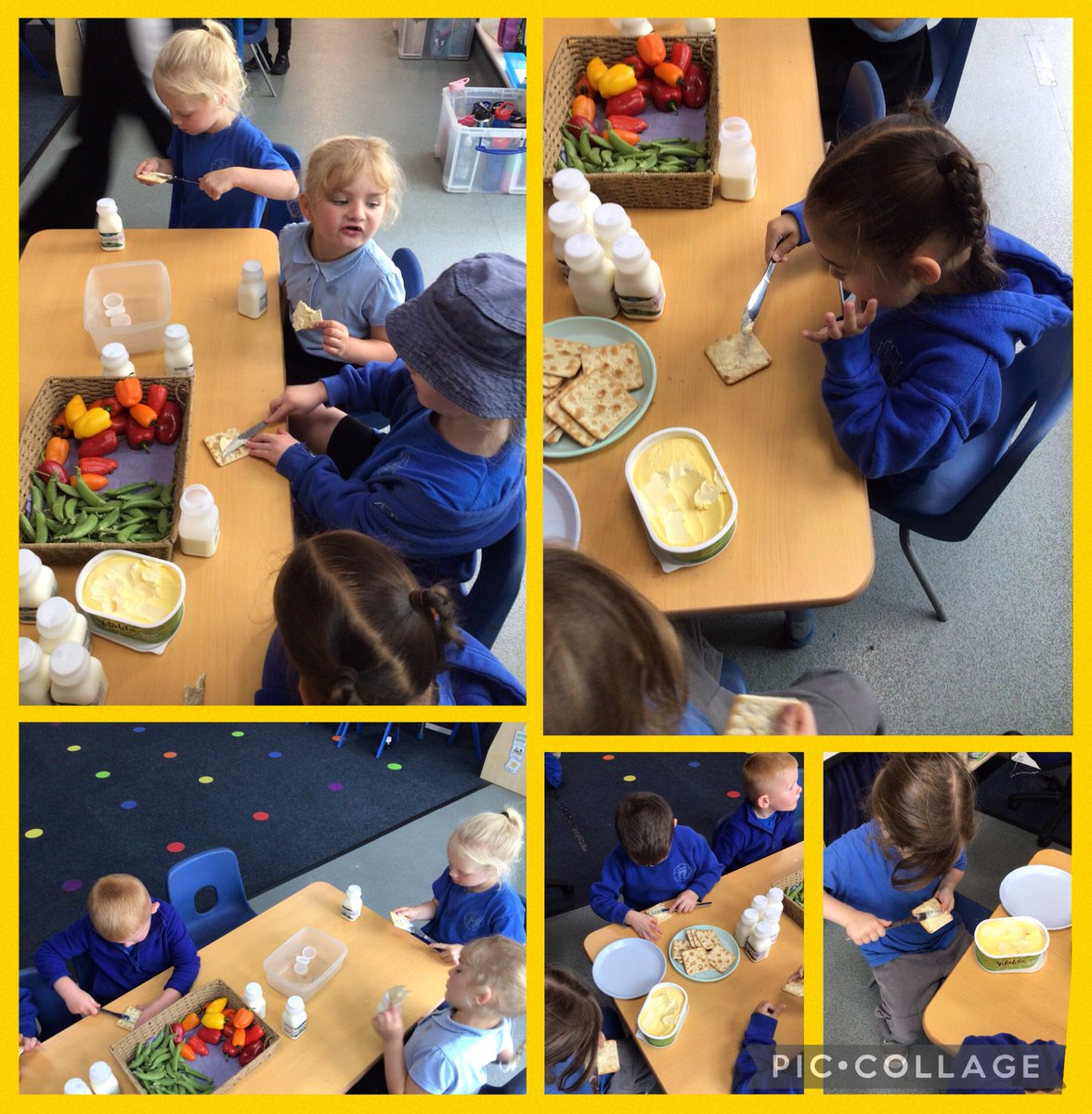 At snack time today nursery practised their fine motor skills and hand-eye coordination by buttering their crackers. They were delicious! #ffpseyfs #ffpsdt