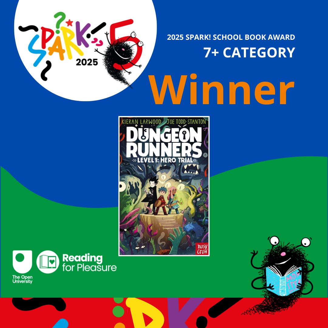 Congratulations to the winners of the 7+ Category, Kieran Larwood &amp; Joe Todd-Stanton for 'Dungeon Runners: Hero Trial' - also published by <a href="/NosyCrow/">Nosy Crow</a> ✨📚🏆