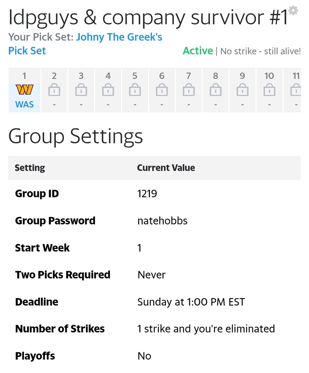 Johny The Greek (@orangeman3142) on Twitter photo The yearly <a href="/IDP_Plus/">IDP+ Offense | Betting</a> survivor league is now available to join! Free to play. Winner gets an all important Yahoo trophy for their profile and the associated glory.
Link below to join, league ID: 1219, password: natehobbs (all one word, all lowercase)
football.fantasysports.yahoo.com/survival/regis… The yearly <a href="/IDP_Plus/">IDP+ Offense | Betting</a> survivor league is now available to join! Free to play. Winner gets an all important Yahoo trophy for their profile and the associated glory.
Link below to join, league ID: 1219, password: natehobbs (all one word, all lowercase)
football.fantasysports.yahoo.com/survival/regis…