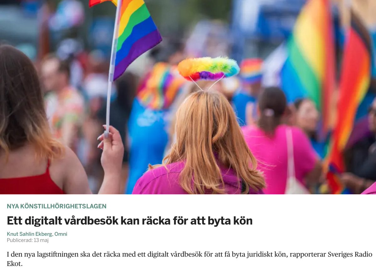 1 juli 2025 träder den nya könsbyteslagen i kraft. Från och med då kan 16-åringar byta juridiskt kön – utan diagnos, utan behandling, utan föräldrars godkännande.

Det räcker med en e-legitimation.
Klick. Klart.
Könsbyte via BankID.

Och kriminella kommer att älska det. 🧵Häng