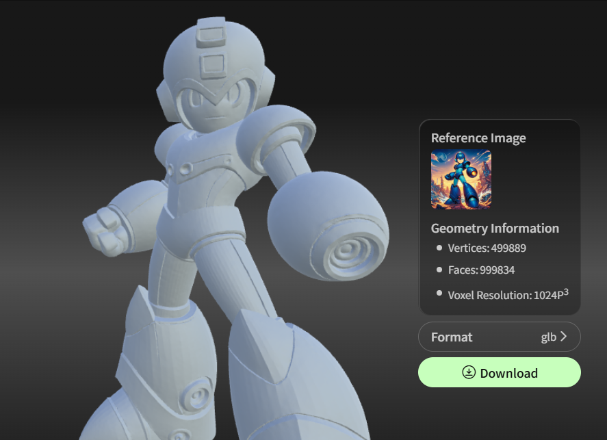 ldekol's tweet image. Hitem3D - 1枚の画像から破綻の少ない高精細な3Dメッシュを生成できるサイト
hitem3d.ai
すげぇ～顔は微妙だけどちゃんとロックマンだ～
#Hitem3D #AI