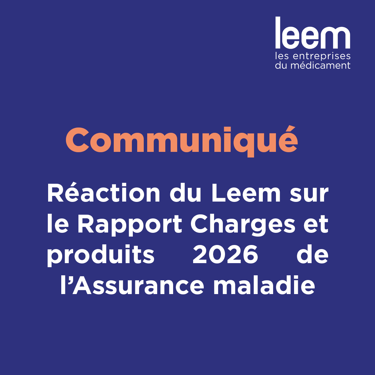 #Communiqué 🚨 Les solutions et leviers proposés par la Cnam dans son Rapport Charges et Produits impacteraient directement la souveraineté sanitaire française et induiraient des pertes de chance pour les patients en France.

Lire le communiqué de presse 👉leem.org/presse/reactio…