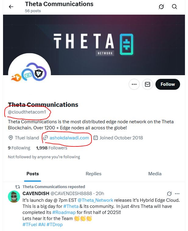 🚨PSA 🚨 

There is a fake Theta Communications X account pretending to be us. 

Please do not click any links or communicate. 

Tfuel island must be close if we are getting copied ahaha 🏝️

#THETA #TFUEL #aethir #zcash #tao #render #akt #sol #sui #jlp #jup #near #nvidia #linux