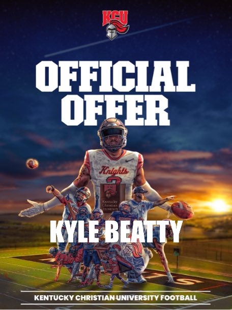 Kyle Beatty (@kylebeattyfb) on Twitter photo After a great conversation with <a href="/TroyerNolan/">Coach T</a>, I am blessed to receive my first offer from Kentucky Christian University!! <a href="/cjtank74/">Josh Tackett</a> <a href="/Ryle_Football/">Ryle Football</a> <a href="/CoachWare15/">Ryan Ware</a> After a great conversation with <a href="/TroyerNolan/">Coach T</a>, I am blessed to receive my first offer from Kentucky Christian University!! <a href="/cjtank74/">Josh Tackett</a> <a href="/Ryle_Football/">Ryle Football</a> <a href="/CoachWare15/">Ryan Ware</a>