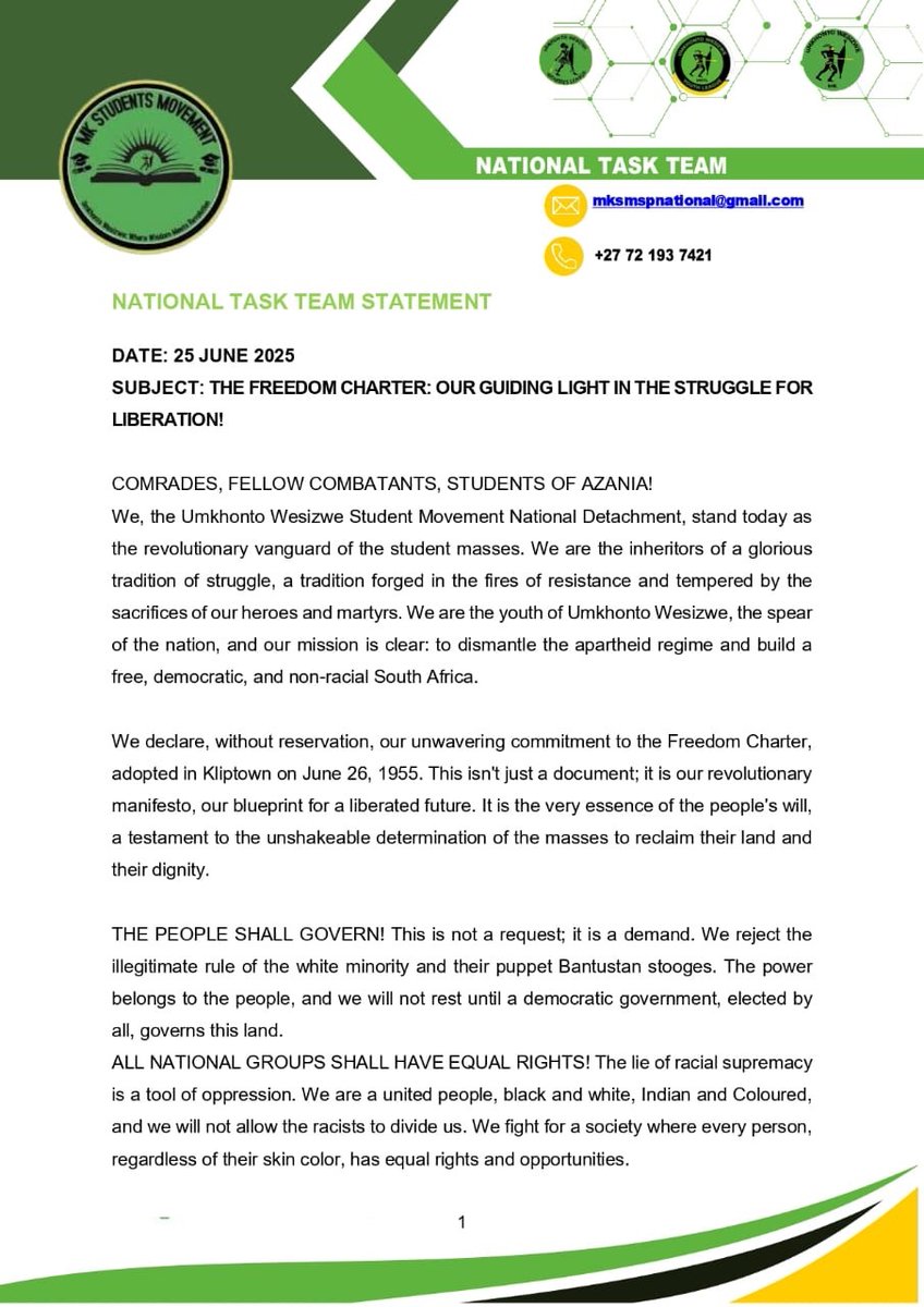 MKSM_Official's tweet image. Freedom Charter Our grinding light in the struggle for liberation