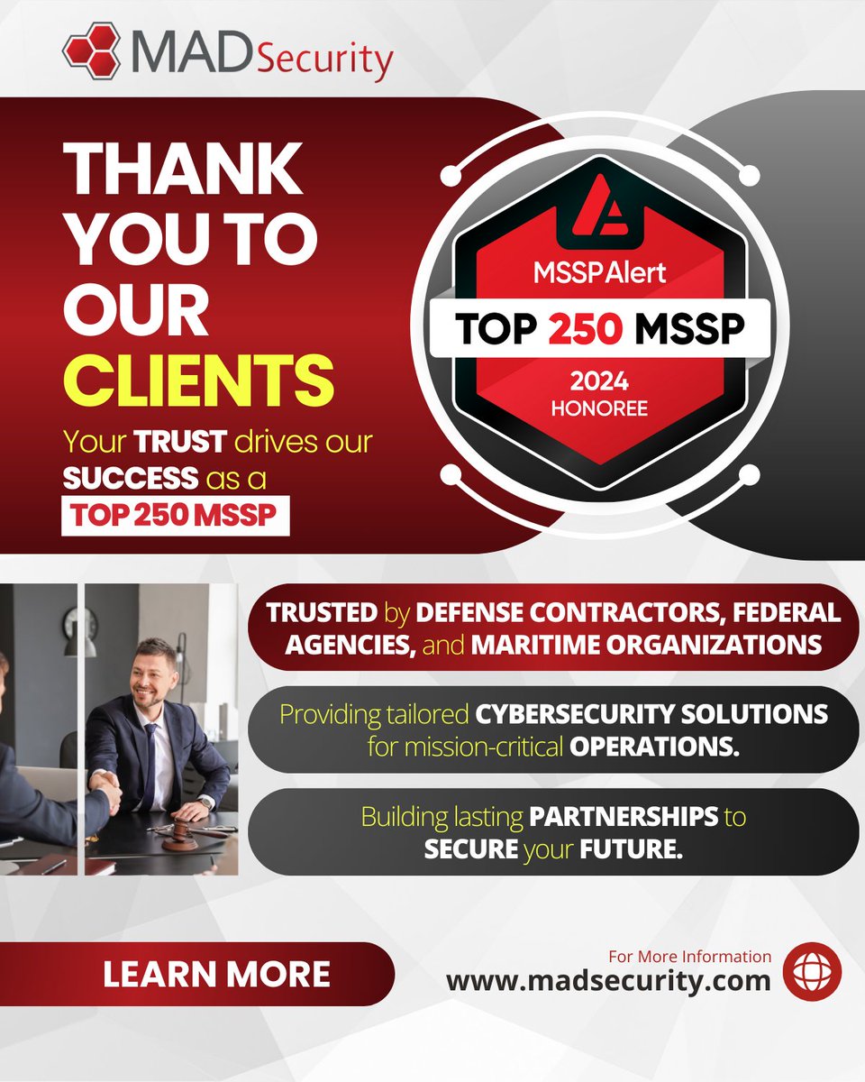 Grateful for Our Clients 

At MAD Security, our clients are more than customers – they’re partners in securing the nation’s most critical sectors. 

Explore how we protect your business: hubs.la/Q03b2b720