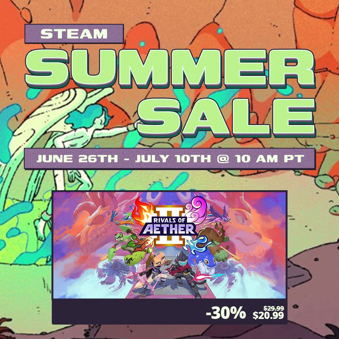 offbrand games (@offbrand_games) on Twitter photo STEAM SUMMER SALE 2025
THIRTY PERCENT OFF RIVALS OF AETHER II
<a href="/RivalsOfAether/">Rivals of Aether II</a>
THE HEAT WAVE IS BAD BUT THIS DEAL IS GOOD STEAM SUMMER SALE 2025
THIRTY PERCENT OFF RIVALS OF AETHER II
<a href="/RivalsOfAether/">Rivals of Aether II</a>
THE HEAT WAVE IS BAD BUT THIS DEAL IS GOOD