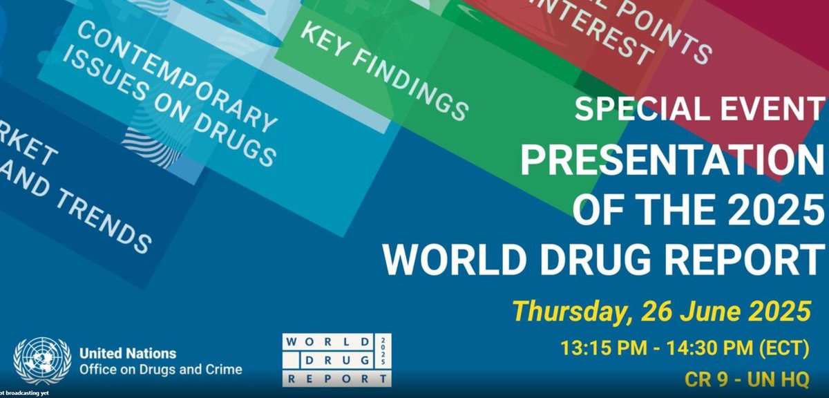 Today, the United Nations Office on Drugs and Crime (<a href="/UNODC/">UN Office on Drugs & Crime</a>) will organize a special event on the presentation of the 2025 World Drug Report on the occasion of the International Day Against Drug Abuse and Illicit Trafficking (26 June). 

26 June 2025
13:15-14:30
<a href="/UN/">United Nations</a> Conference