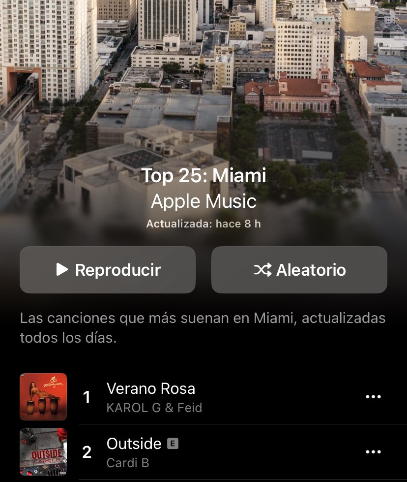 feidsite's tweet photo. “Verano Rosa” de Feid y Karol G es la canción más escuchada en Miami, US en Apple Music. 🇺🇸 https://t.co/fNTaxS8Wel