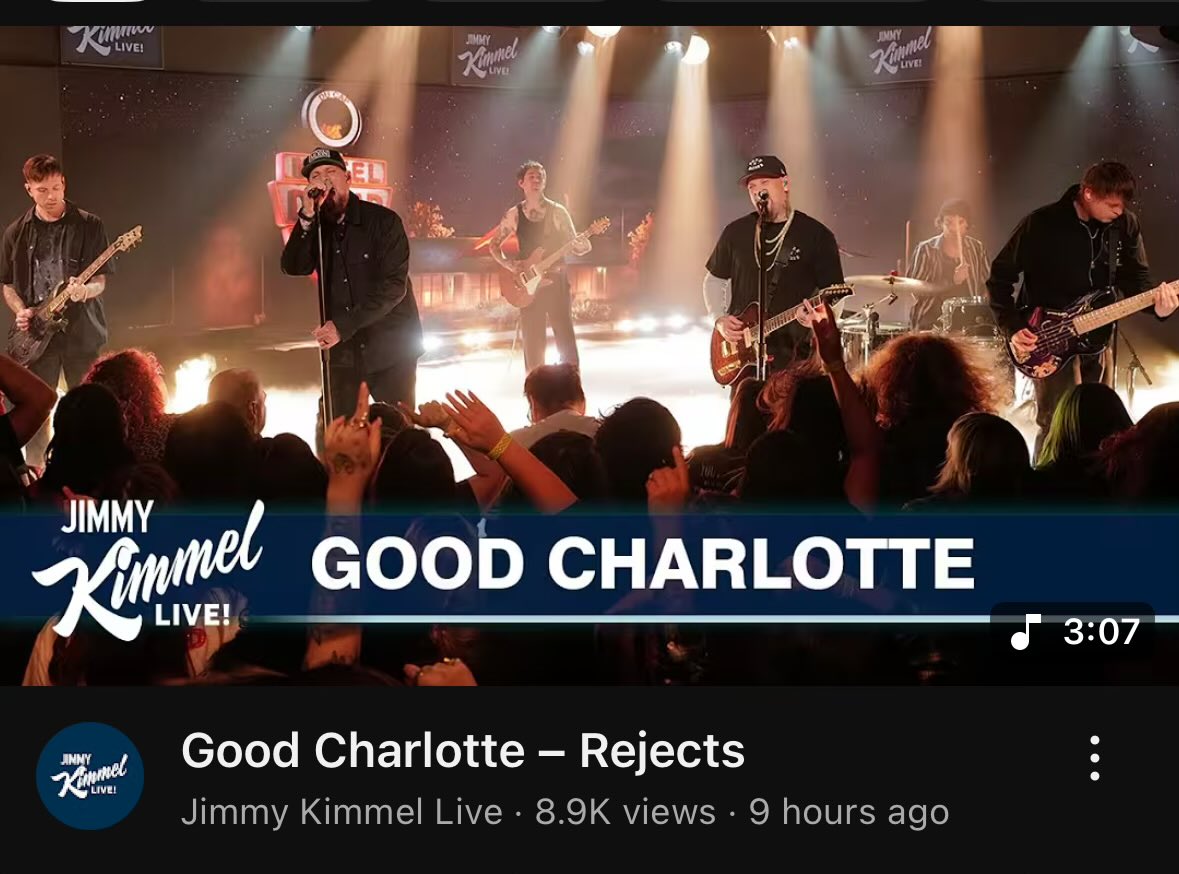 “Rejects” from <a href="/JimmyKimmelLive/">Jimmy Kimmel Live</a> last night! Good Charlotte – Rejects youtu.be/o1R_T_USSG8?si… via <a href="/YouTube/">YouTube</a>