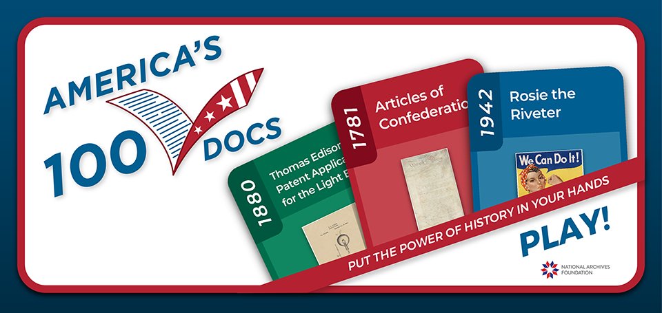 CSPANClassroom's tweet image. The #USA celebrates its 250th anniversary in 2026 and you can help your students celebrate too by playing the new America’s #100Docs from the National Archives Foundation @archivesfdn today!

100docs.vote

The game lets you vote on the most significant historical…