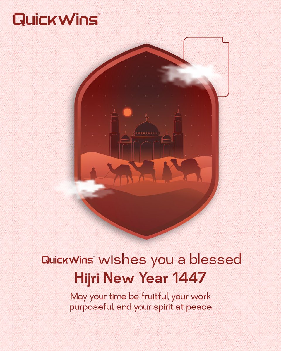 Quick_Wins's tweet photo. Quick-wins family wishes you a joyful Hijri New Year, may it be a year blessed in time, work, and spirit. 

نتمنى لكم عام هجري سعيد،
 جعلها الله سنة بركة في الوقت والعمل والروح. https://t.co/Wg3ppRwoci