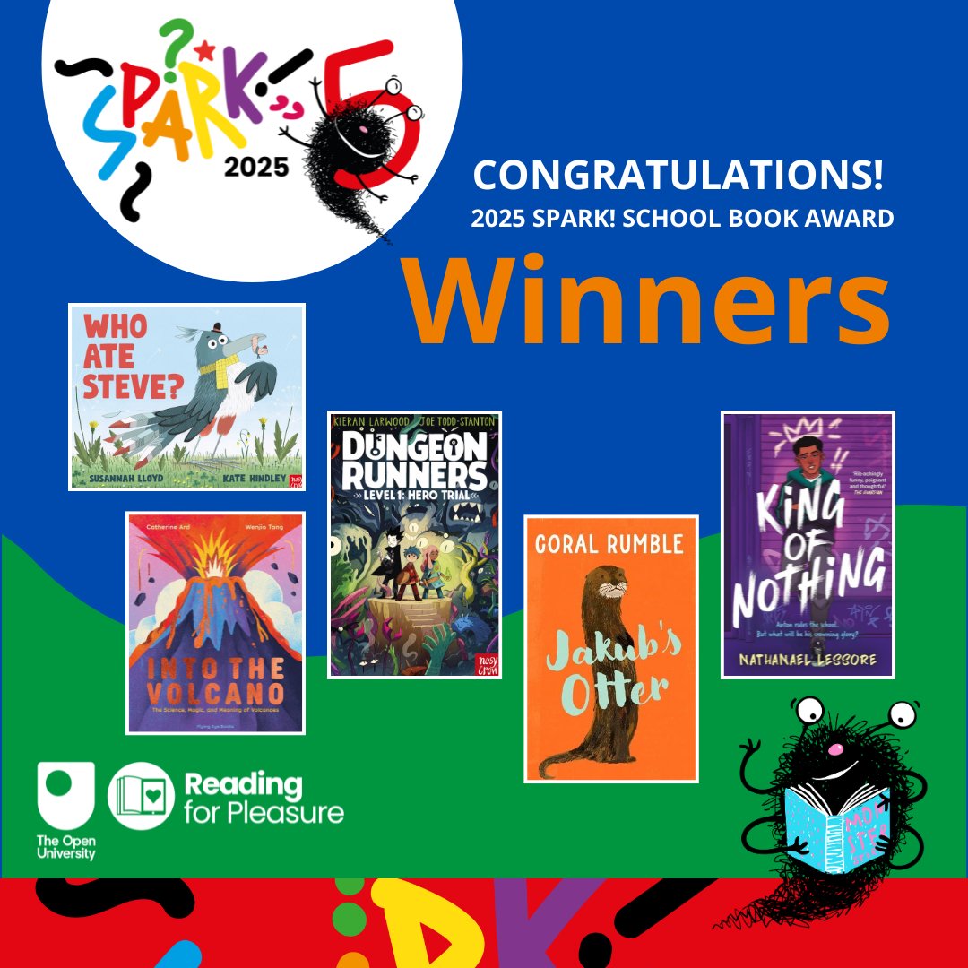 Here they are in all their glory! Congratulations to all the 2025 Spark! Book Award Winners and a huge thank you to all the children and young people who read the books, entered the competitions, came to the author visits and voted for our winners! ✨📚🏆
