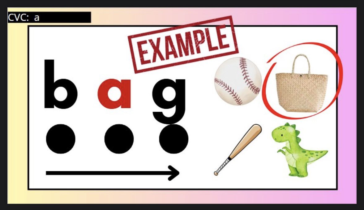 MsAlexis_Cook's tweet image. CVC 90+ slides! 
-Tap the sound/Slide it/Circle the matching picture 
-Decodable sentences: Tap each word/Slide it/Circle the matching picture 

**Designing for ALL phonics skills so stay tuned 🤩
@MagnoliaISD