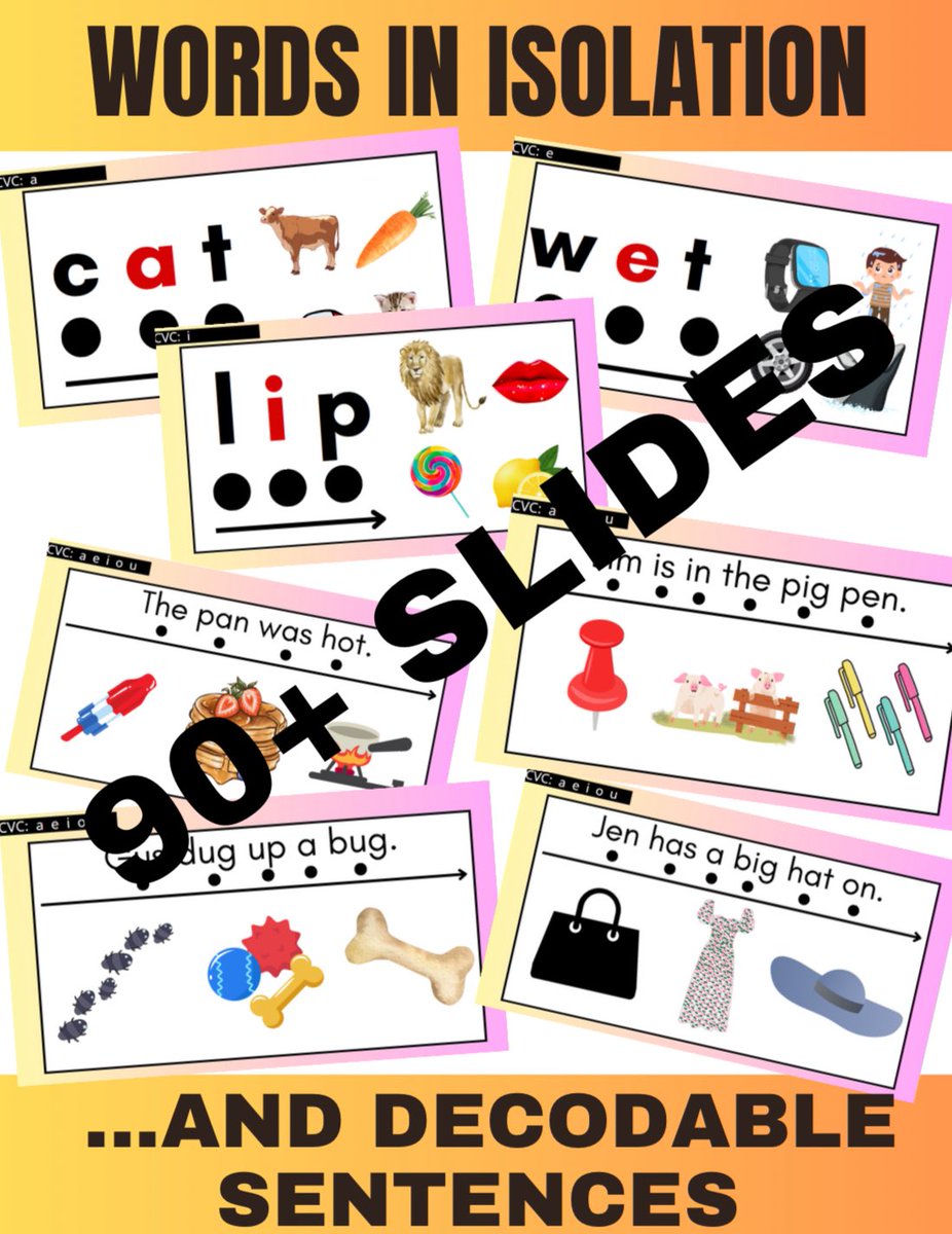 MsAlexis_Cook's tweet image. CVC 90+ slides! 
-Tap the sound/Slide it/Circle the matching picture 
-Decodable sentences: Tap each word/Slide it/Circle the matching picture 

**Designing for ALL phonics skills so stay tuned 🤩
@MagnoliaISD