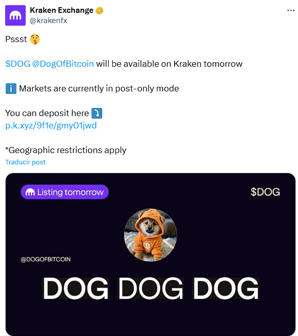 BREAKING🚀:  $DOG will be officially listed on <a href="/krakenfx/">Kraken</a>  tomorrow. 

More bullish than ever.