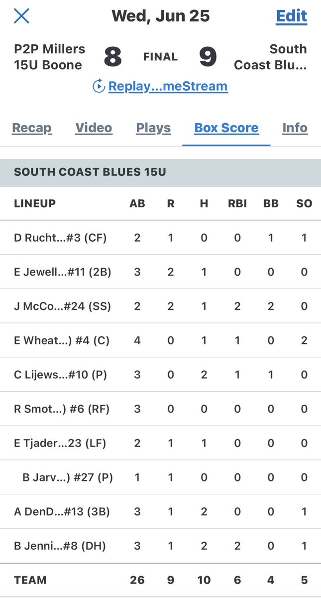 Game 1 in Wisconsin ended in a walk off by Colton Lijewski. Beckon Jarvis got the win.