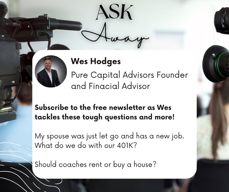 Coach's Wife Life (@coachswifelife1) on Twitter photo The Ask Away Series!
Ask a Financial Advisor!
Pure Capital Advisors Founder and Financial Advisor <a href="/wes_hodges/">Wes Hodges</a> answers the tough financial questions with <a href="/KristenEargle/">Kristen Eargle</a>.
Subscribe to the insider content for free! forms.wix.com/f/717623913191โฆ The Ask Away Series!
Ask a Financial Advisor!
Pure Capital Advisors Founder and Financial Advisor <a href="/wes_hodges/">Wes Hodges</a> answers the tough financial questions with <a href="/KristenEargle/">Kristen Eargle</a>.
Subscribe to the insider content for free! forms.wix.com/f/717623913191โฆ
