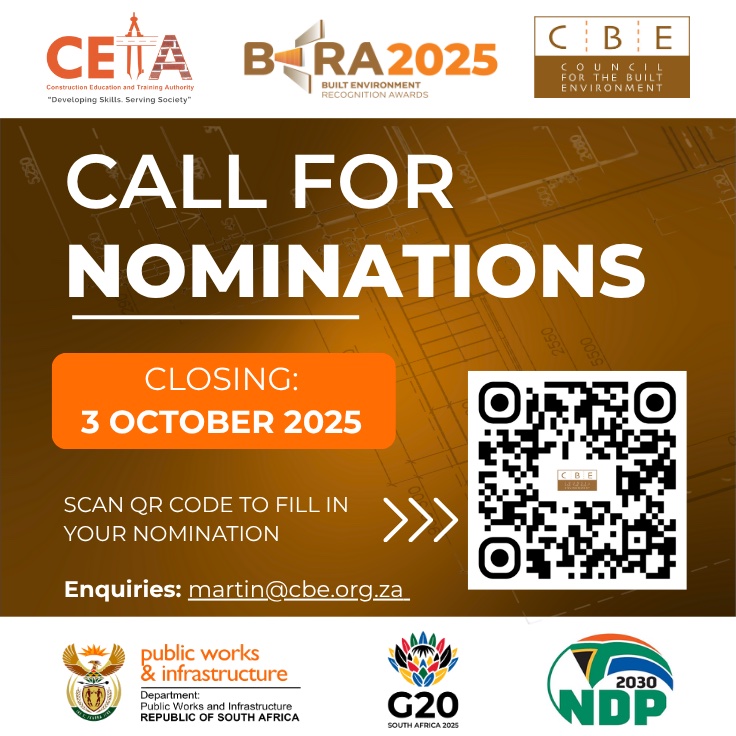 CETA (@cetaskillsdev) on Twitter photo The 2025 Built Environment Recognition Awards (BERA) are now open for nominations!
The Construction Education and Training Authority (CETA), in partnership with the Council for the Built Environment <a href="/cbe_rsa/">Council for the Built Environment</a> , invites all registered Built Environment professionals to submit The 2025 Built Environment Recognition Awards (BERA) are now open for nominations!
The Construction Education and Training Authority (CETA), in partnership with the Council for the Built Environment <a href="/cbe_rsa/">Council for the Built Environment</a> , invites all registered Built Environment professionals to submit