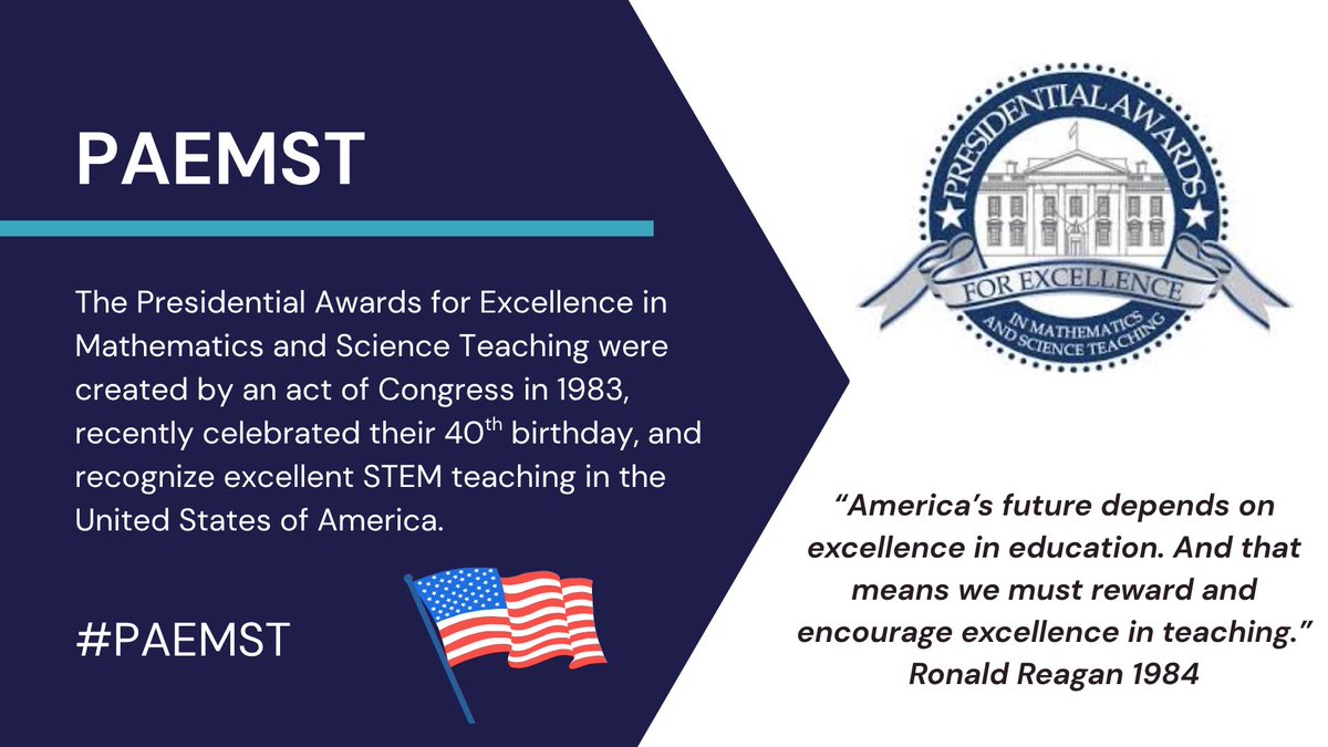 Anjana Iyer, PAEMST (@anjanaiyer) on Twitter photo “America’s future depends on excellence in education.” – President Reagan at the 1983 #PAEMST ceremony. That’s still true. Let’s restore funding for this essential STEM teaching award.
<a href="/NSF/">U.S. National Science Foundation</a> <a href="/WHOSTP45/">White House OSTP</a> <a href="/GovMurphy/">Governor Phil Murphy</a> <a href="/AndrewZwicker/">Senator Andrew Zwicker</a> <a href="/AswDrulis/">Assemblywoman Mitchelle Drulis</a> <a href="/royfrie/">Roy Friedman</a> #STEMteachers #FundPAEMST “America’s future depends on excellence in education.” – President Reagan at the 1983 #PAEMST ceremony. That’s still true. Let’s restore funding for this essential STEM teaching award.
<a href="/NSF/">U.S. National Science Foundation</a> <a href="/WHOSTP45/">White House OSTP</a> <a href="/GovMurphy/">Governor Phil Murphy</a> <a href="/AndrewZwicker/">Senator Andrew Zwicker</a> <a href="/AswDrulis/">Assemblywoman Mitchelle Drulis</a> <a href="/royfrie/">Roy Friedman</a> #STEMteachers #FundPAEMST