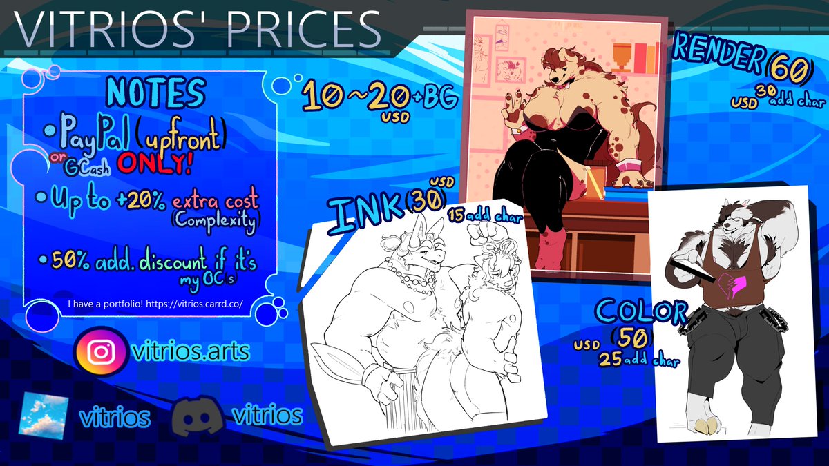 vitrioss's tweet image. comms r open again, same deal as last time but now im also gonna be using gcash for payments
dm if yer interested (wont get started on comms til the beginning of next month)