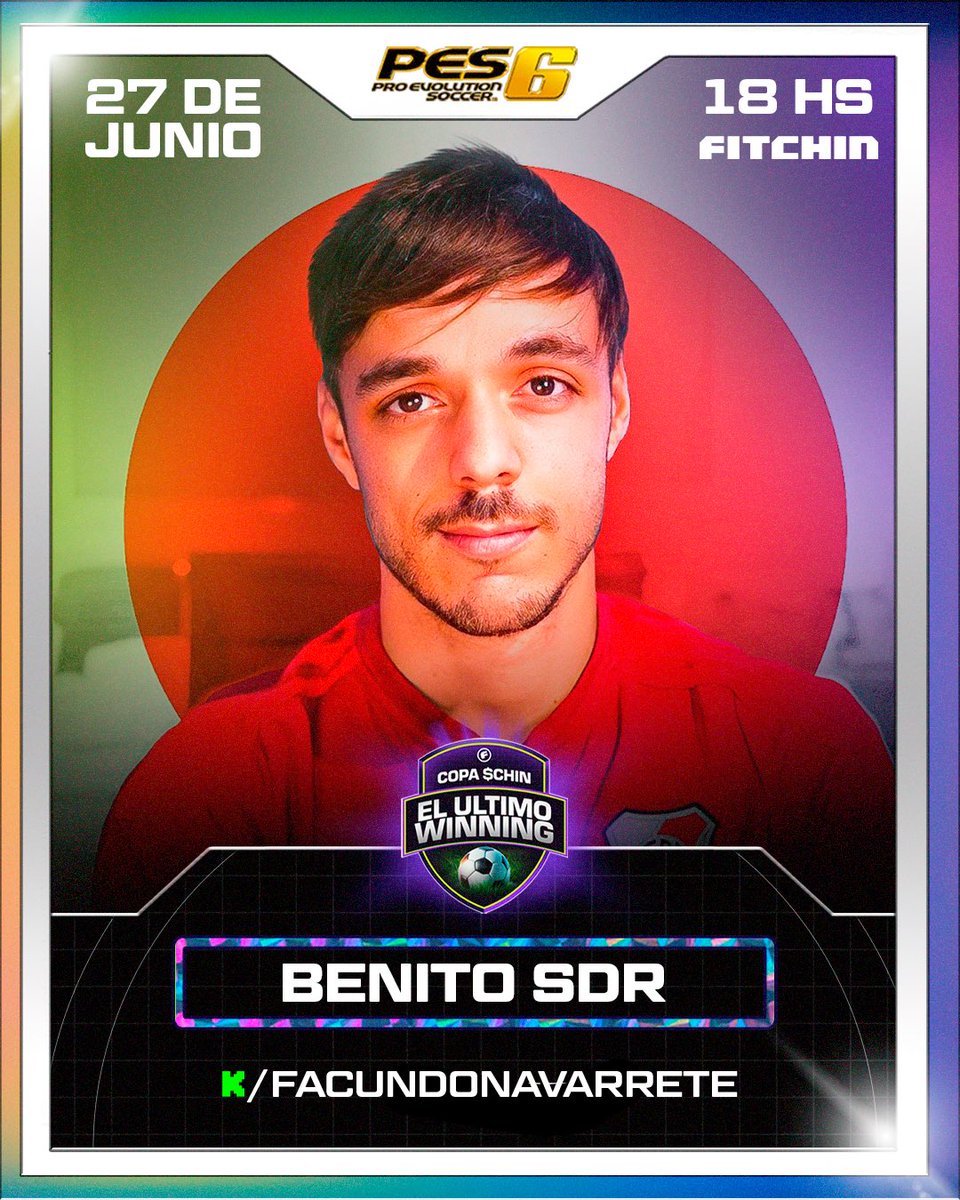 PES Out of Context (@nocontextpes) on Twitter photo 🏆Torneo PES 6 - El Ultimo Winning⚽️
📌Invitado 11/16: <a href="/benitosdr10/">Benito SDR 🐔</a>
🎮 Equipo: Villarreal 🇪🇸
🟢 KICK: FacundoNavarrete
📅 Este Viernes 🕕 18:00 HS 🏆Torneo PES 6 - El Ultimo Winning⚽️
📌Invitado 11/16: <a href="/benitosdr10/">Benito SDR 🐔</a>
🎮 Equipo: Villarreal 🇪🇸
🟢 KICK: FacundoNavarrete
📅 Este Viernes 🕕 18:00 HS