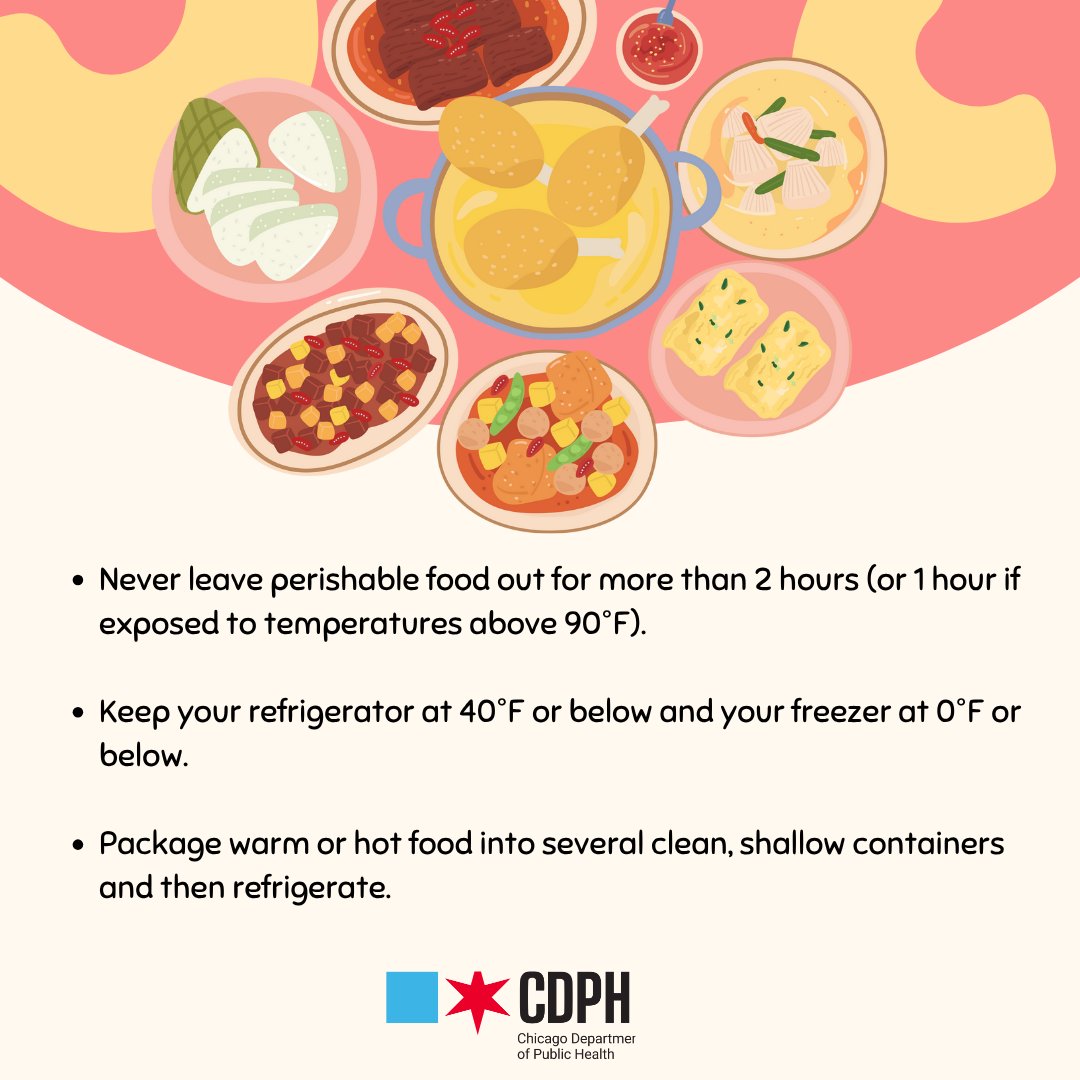 ChiPublicHealth's tweet image. Temperatures are on the rise, and CDPH would like to remind you to practice safe food handling and preparation to avoid foodborne illnesses of any kind.
For more information on food safety, visit the Food Safety FAQ on the CDPH website (chi.gov/4k9oOBS).
#FoodSafety