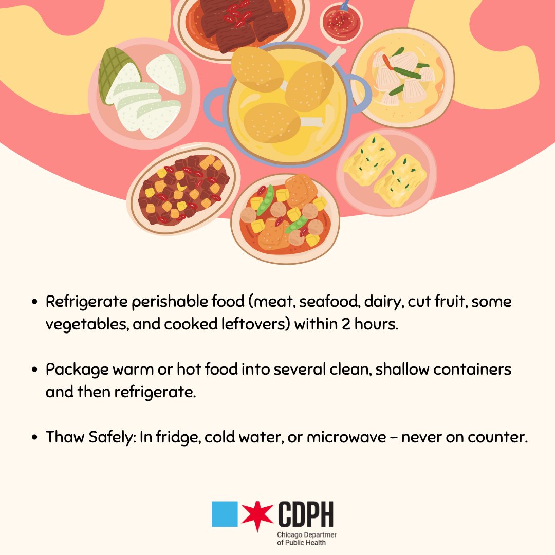 ChiPublicHealth's tweet image. Temperatures are on the rise, and CDPH would like to remind you to practice safe food handling and preparation to avoid foodborne illnesses of any kind.
For more information on food safety, visit the Food Safety FAQ on the CDPH website (chi.gov/4k9oOBS).
#FoodSafety