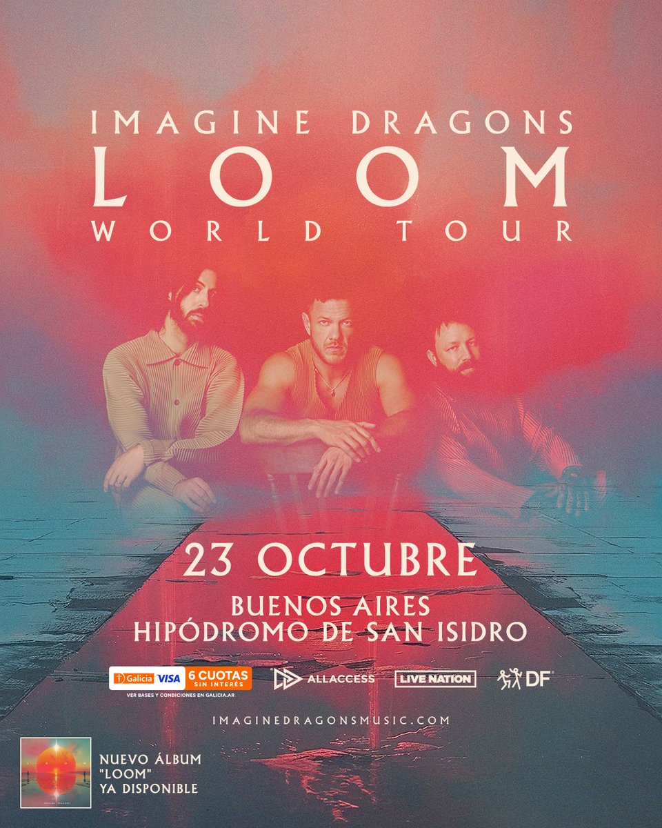 🔵 IMAGINE DRAGONS REGRESA A BUENOS AIRES 🎶 
Imagine Dragons anuncia su regreso triunfal a la Argentina en el marco del “LOOM World Tour”, gira con la que están llevando su último disco a todos los rincones del mundo. El jueves 23 de octubre, la banda liderada por Dan Reynolds