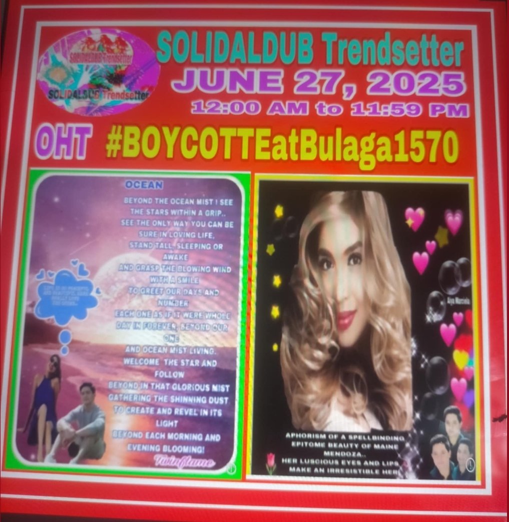SOLIDALDUB Trendsetter (@solidaldubt) on Twitter photo TBADN has faced a lot of obstacles but we never gave up
Let's continue d fight 4 TRUTH& HONOR 4 ALDUB
<a href="/aldenrichards02/">Alden Richards</a>
<a href="/mainedcm/">Maine Mendoza</a>
& the TRUE BLOODED ALDUBNATION. RESPECT BEGETS RESPECT
Our OHT 4 JUNE 27, 2025
ALDUB PA RIN
#BOYCOTTEatBulaga1570
NO TO SOLO PROJS TBADN has faced a lot of obstacles but we never gave up
Let's continue d fight 4 TRUTH& HONOR 4 ALDUB
<a href="/aldenrichards02/">Alden Richards</a>
<a href="/mainedcm/">Maine Mendoza</a>
& the TRUE BLOODED ALDUBNATION. RESPECT BEGETS RESPECT
Our OHT 4 JUNE 27, 2025
ALDUB PA RIN
#BOYCOTTEatBulaga1570
NO TO SOLO PROJS