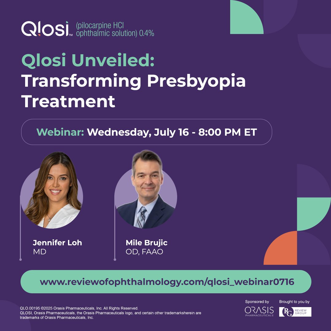 #sponsored ✨Be the first to bring the future of presbyopia treatment to your patients.
Join Drs. Loh &amp; Brujic for Qlosi Unveiled on July 16.
✅ Learn. Optimize. Implement.
🔗 Register at reviewofophthalmology.com/qlosi_webinar0…
See Indication + Important Safety Info at qlosiecp.com