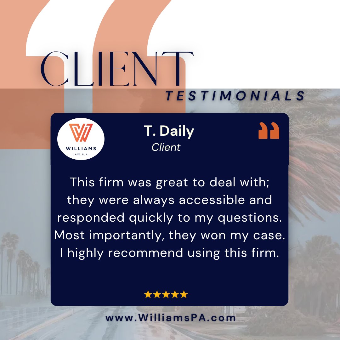 KCWLawyer's tweet image. Client Reviews.

WilliamsPA.com

#WilliamsLawPA #homeinsuranceclaim #propertyinsurance #Florida #insurancelitigation
