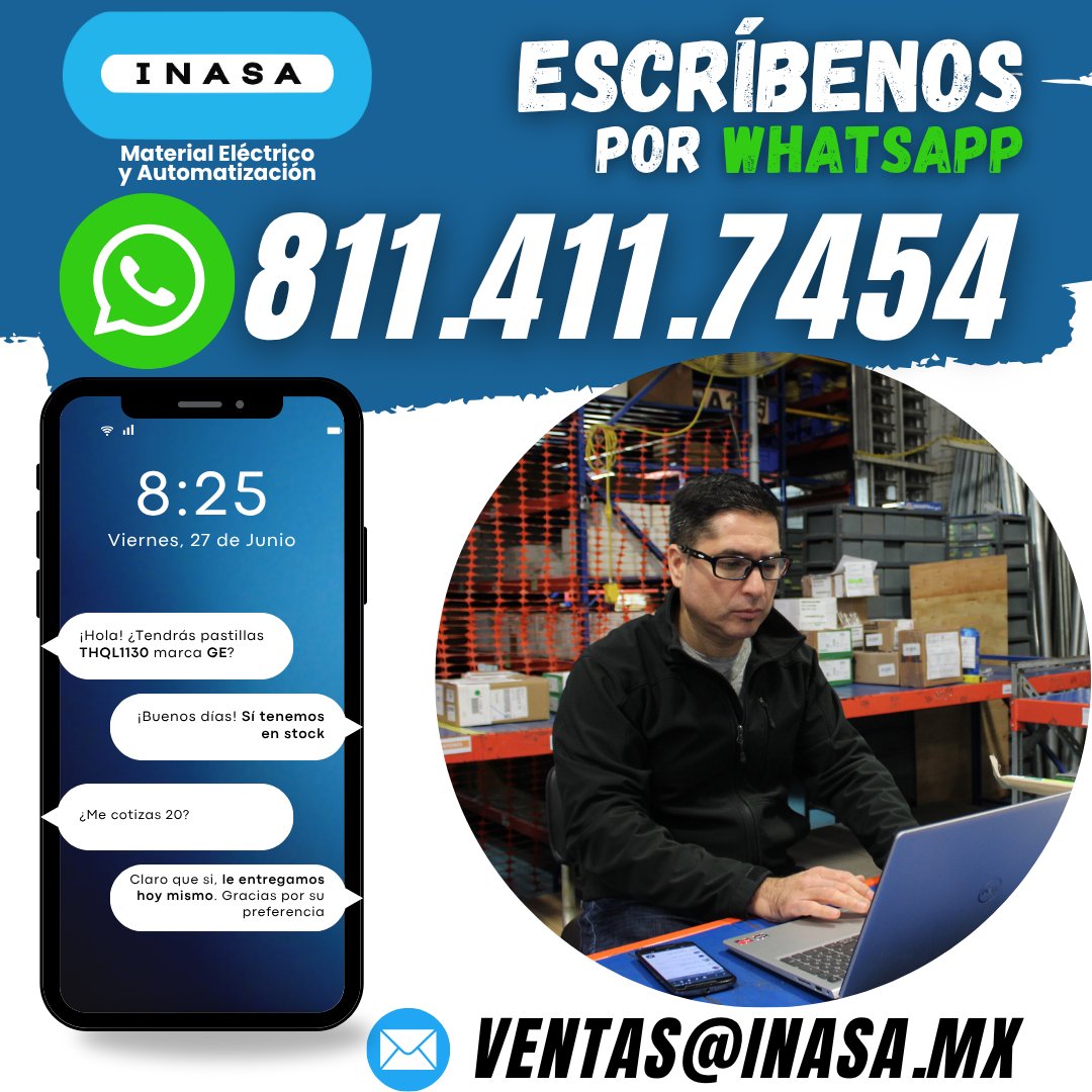 📞 ¡Cotiza fácil y rápido con nosotros!

¿Buscas un producto? ¿Tienes dudas?
¡Escríbenos por WhatsApp al 811.411.7454 y te atendemos de inmediato!

✔ Cotizaciones al instante
✔ Entregas rápidas
✔ Atención personalizada

#INASA #DistribuidorMaster #MaterialEléctrico