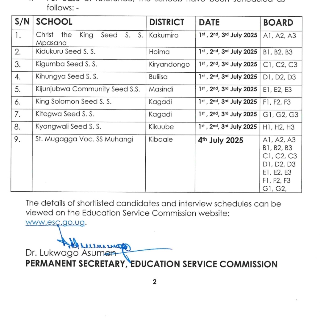 Esc_uganda's tweet photo. The Education Service Commission informs candidates under Cluster 7 (Bunyoro Region) that oral interviews for shortlisted candidates will be held from 1st–4th July 2025 at SESEMAT Hostel, Kololo S.S. starting 8:00 am.
Details 👉 https://t.co/U2BnPLYYY9 @ps_lukwago @ps_lukwago https://t.co/KpinscNBtu