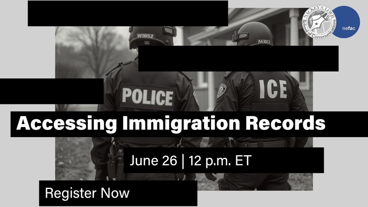 Reporters Committee for Freedom of the Press (@rcfp) on Twitter photo At the top of the hour, <a href="/rcfp/">Reporters Committee for Freedom of the Press</a>'s Renee Griffin and Ellen Goodrich will participate in a free webinar for journalists on accessing immigration records and data, hosted by <a href="/FiveFreedoms/">New England First Amendment Coalition</a> <a href="/LoebSchool/">Nackey Loeb School</a>.
Details + RSVP: us02web.zoom.us/webinar/regist… At the top of the hour, <a href="/rcfp/">Reporters Committee for Freedom of the Press</a>'s Renee Griffin and Ellen Goodrich will participate in a free webinar for journalists on accessing immigration records and data, hosted by <a href="/FiveFreedoms/">New England First Amendment Coalition</a> <a href="/LoebSchool/">Nackey Loeb School</a>.
Details + RSVP: us02web.zoom.us/webinar/regist…