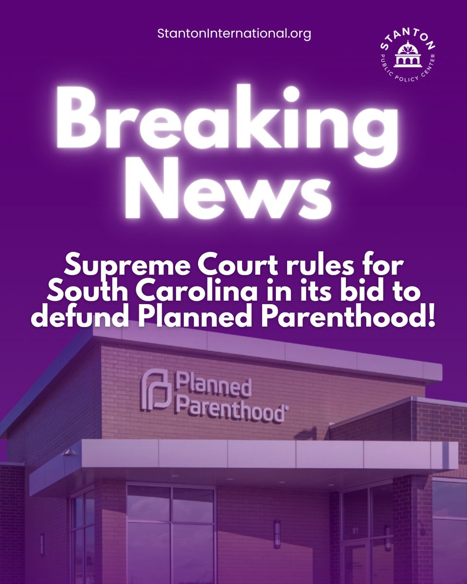 StantonIntl's tweet image. 🚨 BREAKING: SCOTUS rules in Medina v. Planned Parenthood—South Carolina can defund Planned Parenthood.
A major step toward funding life-affirming care. Idaho and others, take note. 💜
#LifeWins #DefundPlannedParenthood #ProLifeVictory #StantonStrong #SCOTUS