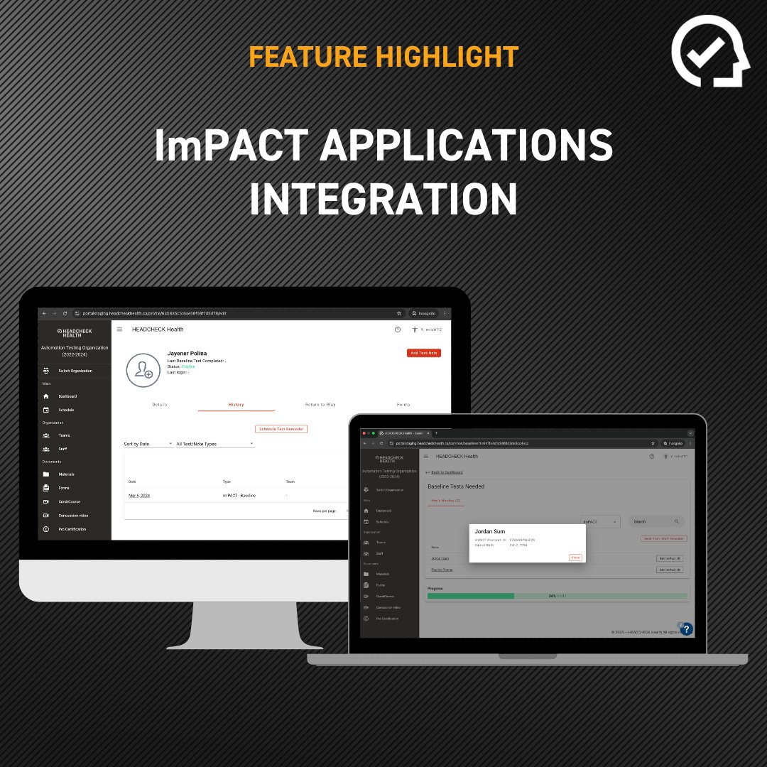 HEADCHECK Health (@headcheckhealth) on Twitter photo For organizations already using <a href="/impacttest/">ImPACT Applications</a> or ones looking to add it on, HEADCHECK’s integration makes concussion management a whole lot easier!
Find out more by visiting na3.hubs.ly/y044nW0
Start using HEADCHECK for free today! na3.hubs.ly/y044m-0 For organizations already using <a href="/impacttest/">ImPACT Applications</a> or ones looking to add it on, HEADCHECK’s integration makes concussion management a whole lot easier!
Find out more by visiting na3.hubs.ly/y044nW0
Start using HEADCHECK for free today! na3.hubs.ly/y044m-0
