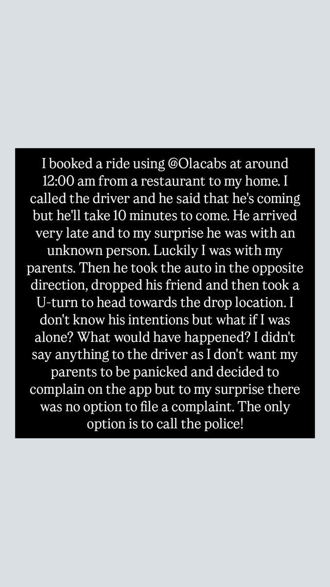 Salba101's tweet photo. @Olacabs this is the recent incident I have faced in Kanpur when I booked a ride and when the driver heard that a girl is taking a ride at 12:00 am, he came there with his friend sitting in his auto! Luckily I was with my parents. Kindly read the whole incident! https://t.co/uWhGquRKww