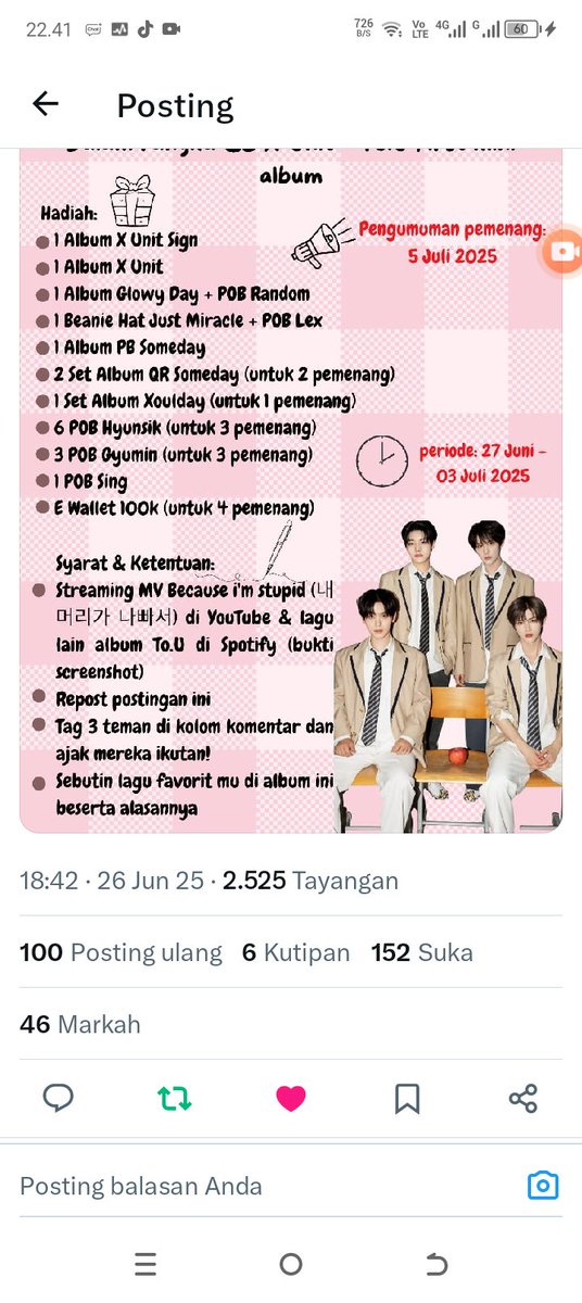 DiarOkt1098's tweet photo. @andaeyong_ @chaaa110102 @winwin_solusyen @Trunnd @LunaraKshop @_Rind16 @1101sing_ @D_Kikys ayok pada ikutan ramein mv x+unit , 
Lagu Van "because i'm stupid" ngena bener di hati kaya udah ugal"n sukain seseorang tapi apalah daya udah banyak berkorban gak ada hasil mencintai sendirian #Giveaway #X_UNIT #TO_U #너에게 #XODIAC #소디엑 https://t.co/OU5tNdlxP4