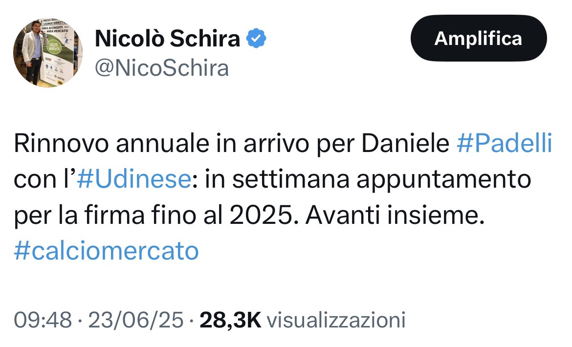 NicoSchira's tweet photo. Ora è ufficiale! Daniele #Padelli (40 anni) rinnova con l’#Udinese fino al 2026. Tutto confermato fino dallo scorso 23 Giugno! #calciomercato https://t.co/rL57EgY5r2