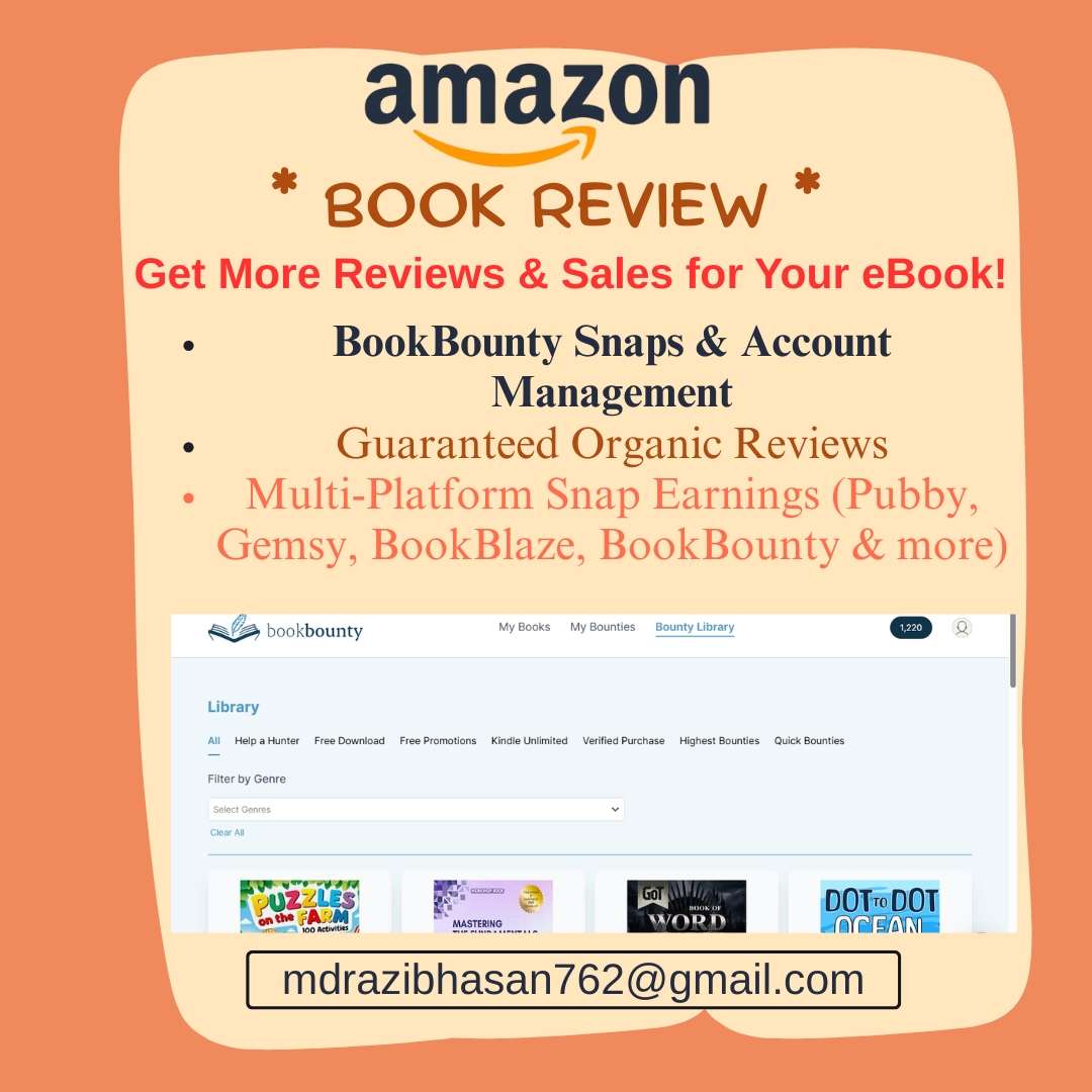 RazibHas's tweet image. 🚀 Boost Your Amazon eBook Reviews &amp;amp; Sales! 🚀  ✅ BookBounty Snaps &amp;amp; Account Management
✅ Multi-Platform Snap Earnings (Pubby, Gemsy, BookBlaze, BookBounty &amp;amp; more)  
📩 Contact me today! 📧 Email: mdrazibhasan762@gmail.com 
📖  #AmazonKDP #eBookSuccess #BookMarketing
